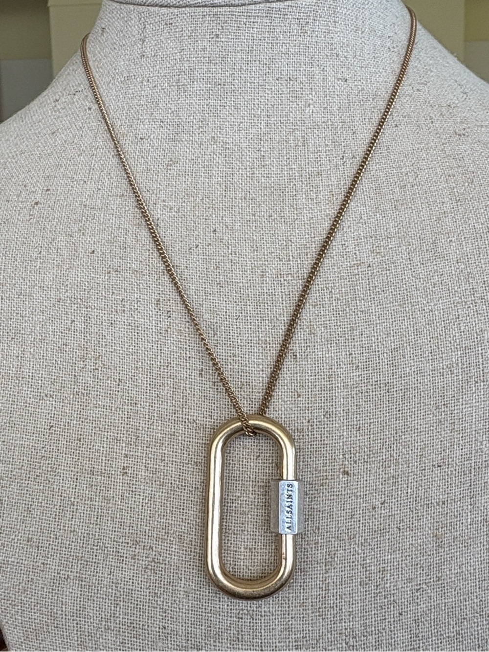 All Saints Carabiner Gold Tone Adjustable Necklace